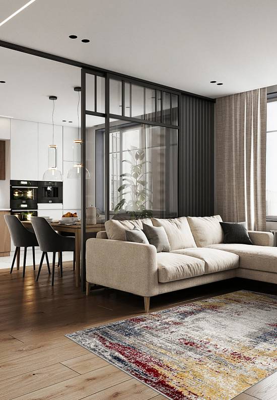 Современный синтетический ковер D838-Gray-Red
