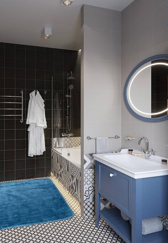 Синий мягкий коврик для ванной 3531 Dark Blue