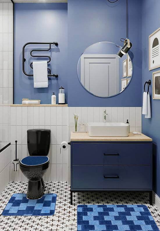 Комплект ковриков для ванной и туалета Bornova 2582 Dark Blue BQF