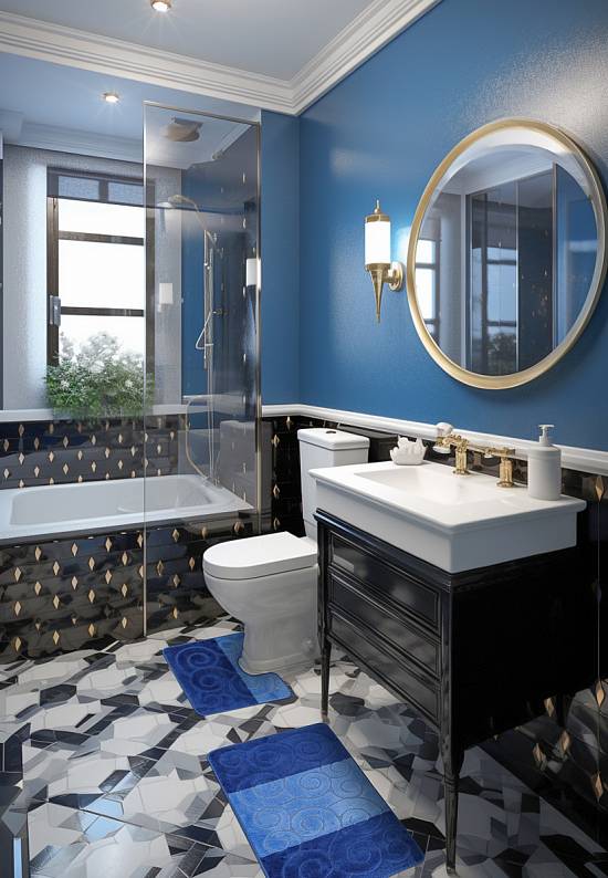 Синий комплект ковриков для ванной комнаты и туалета Sile 2582 Dark Blue PS