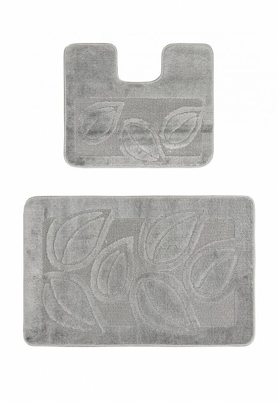 Серый комплект ковриков для ванной комнаты и туалета Flora 2504 Platinum PS