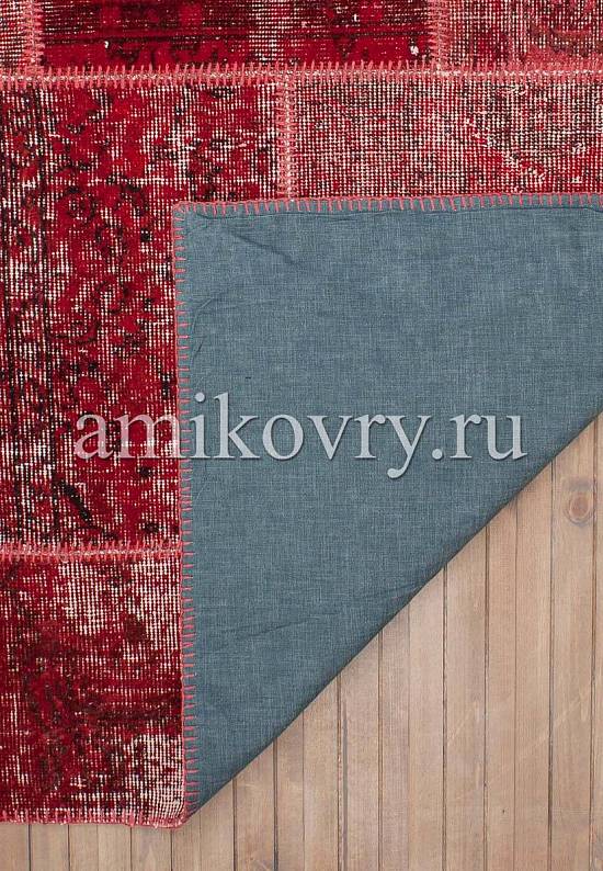 Безворсовый ковер-пэчворк ручной работы 013-Ribbon Red