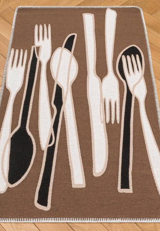 Безворсовый ковер из хлопка ARN 06 Brown White