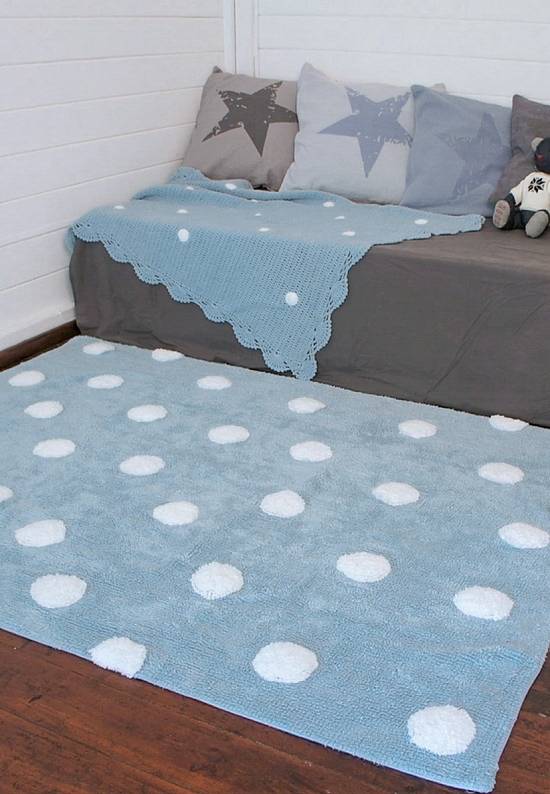 Детский стираемый ковер Polka Dots Blue-White