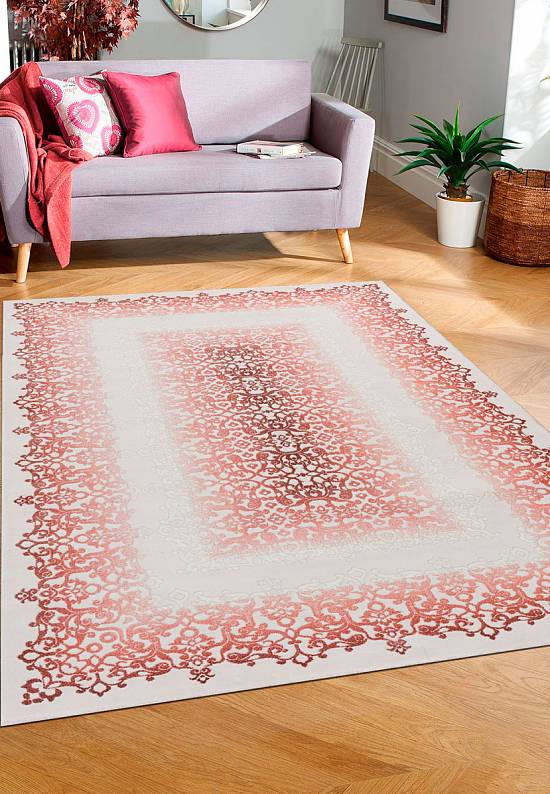 Турецкий синтетический ковер 12602-Cream/Pink