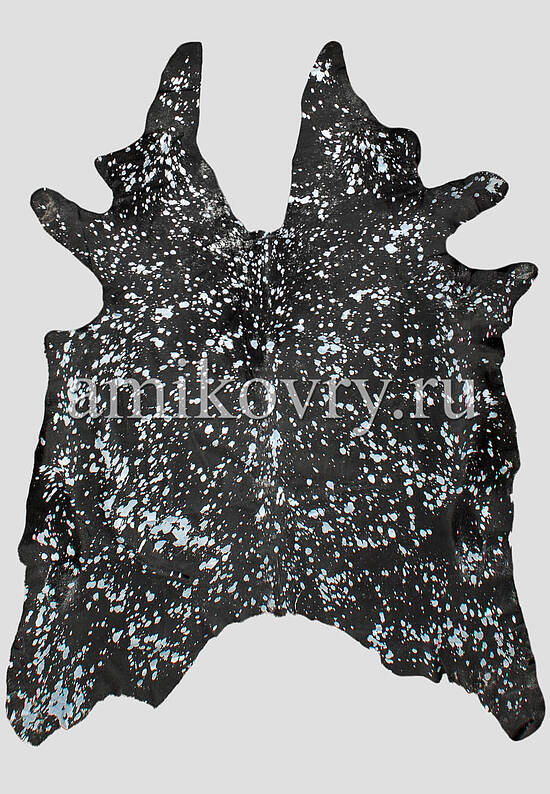 Натуральная шкура коровы Хай-тек Серебро на чёрном