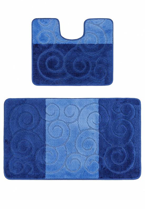 Синий комплект ковриков для ванной комнаты и туалета Sile 2582 Dark Blue BQ
