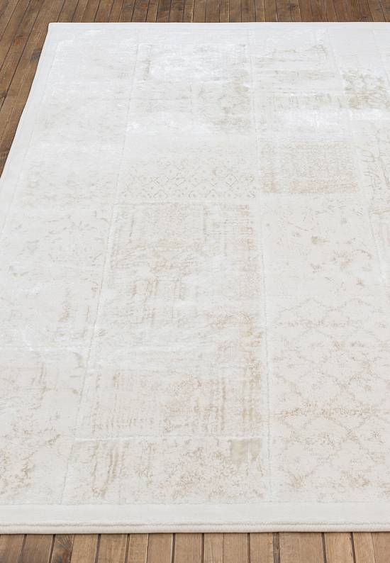Турецкий ковер из хлопка и вискозы Patchwork Ekru