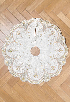 дизайн коврика-юбки под ёлку Christmas Tree Skirt Ivory Gold 120 cm