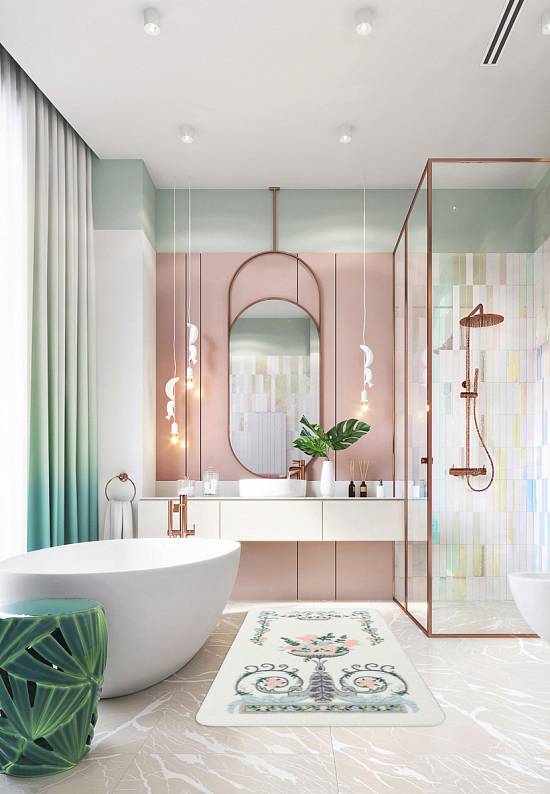 Белый коврик для ванной La Fontaine 01 Pink