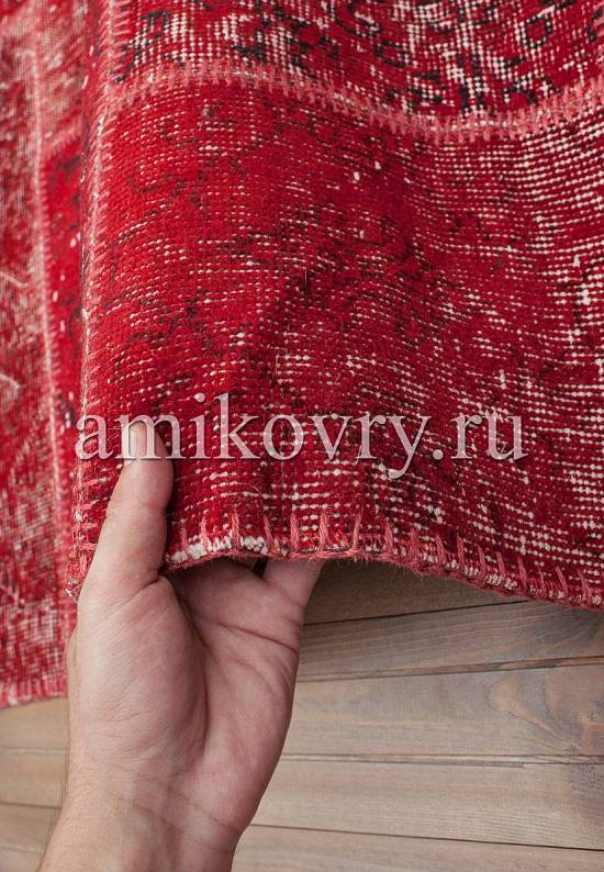 Безворсовый ковер-пэчворк ручной работы 013-Ribbon Red