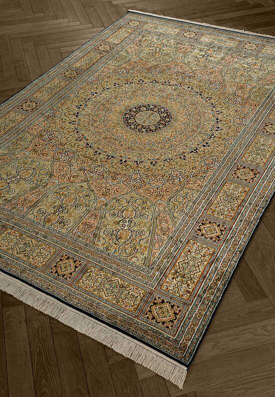 Шелковый ковер ручной работы 474884 Blue-Green