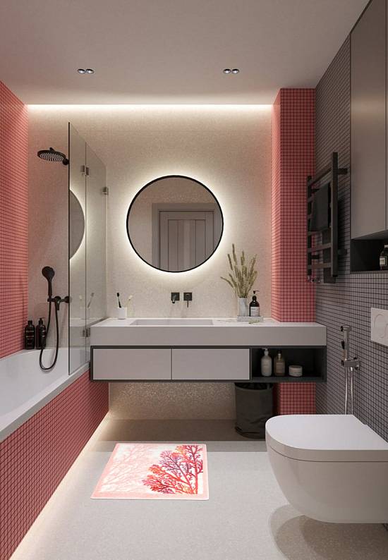 Розовый коврик для ванной  Coral 01 Pink