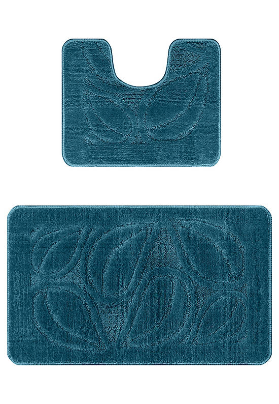 Синий комплект ковриков для ванной и туалета Flora 2569 Ink Blue PS