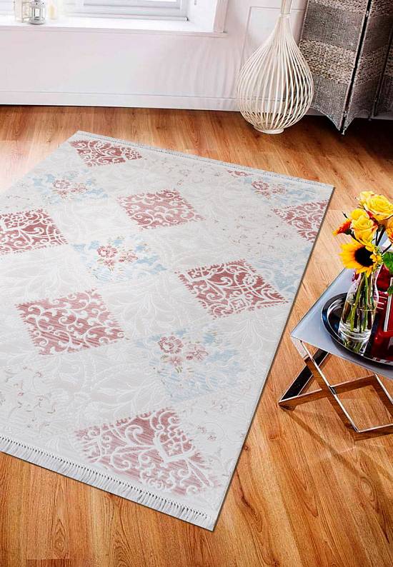Акриловый ковер с бахромой MR0144-Ivory-D.Powder/Kemik-K.Pudra