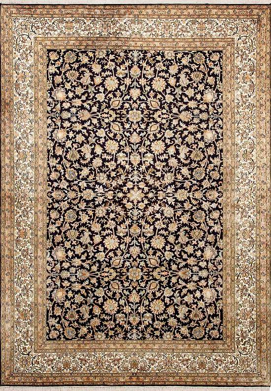 Шелковый ковер ручной работы из Индии 236994-d.blue/beige