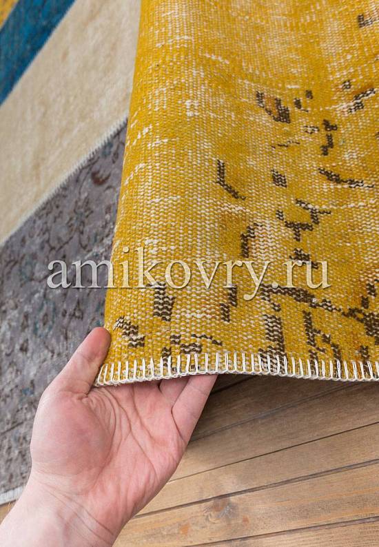 Безворсовый ковер-пэчворк ручной работы 175-Yellow Blue