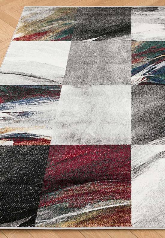 Современный синтетический ковер D819-Gray-Red
