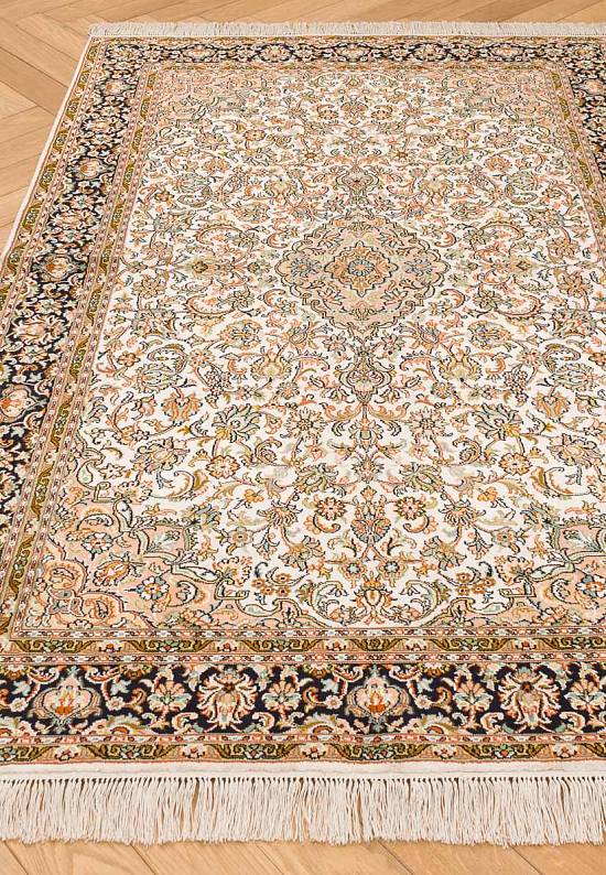 Шелковый ковер ручной работы Kerman Beige Blue