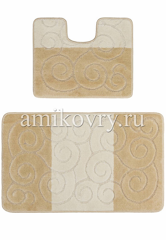 Бежевый комплект ковриков для ванной комнаты и туалета Sile 2540 Beige PS