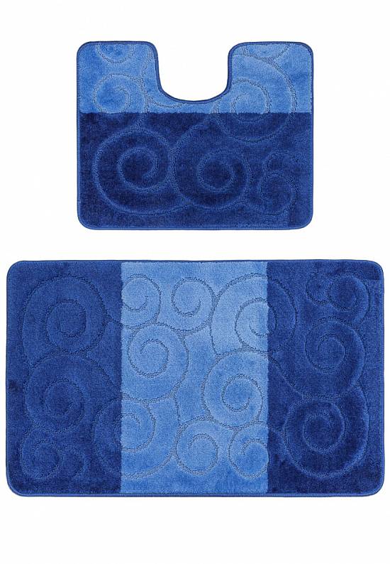 Синий комплект ковриков для ванной комнаты и туалета Sile 2582 Dark Blue PS