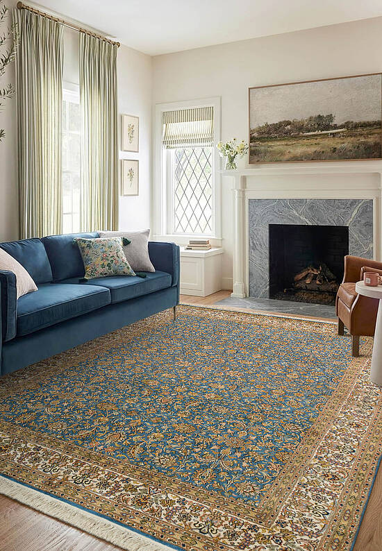 Шелковый ковер ручной работы 474885 Blue